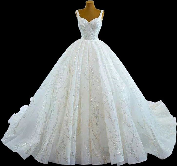 Classic Wedding Dress Ball Gown Straps White Sequin Long Wedding Dresses Dreamy Bridal Gowns DH1232 - Deanwangkt