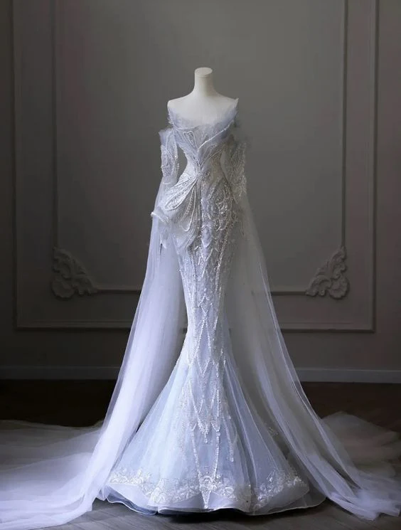 Vintage Lace Tulle Sweetheart Mermaid Wedding Dress Elegant Brides Dress DP631 - Deanwangkt