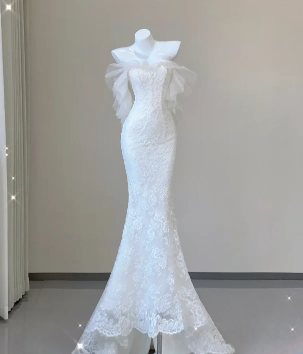 Unique Mermaid Sweetheart White Lace Long Wedding Dresses Brides Dress P0031 - Deanwangkt