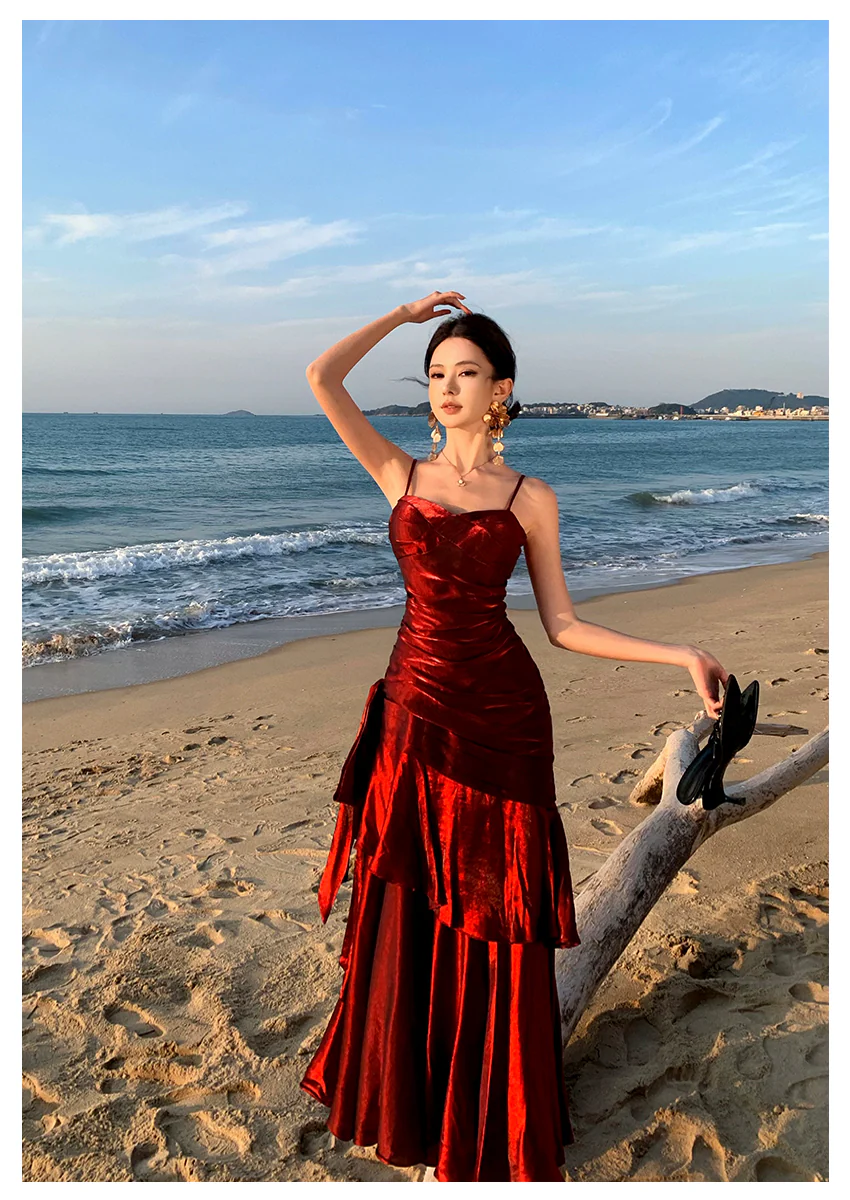 Modest Mermaid Spaghetti Straps Sleeveless Maroon Red Long Evening Dress Prom Dresses DP233 - Deanwangkt