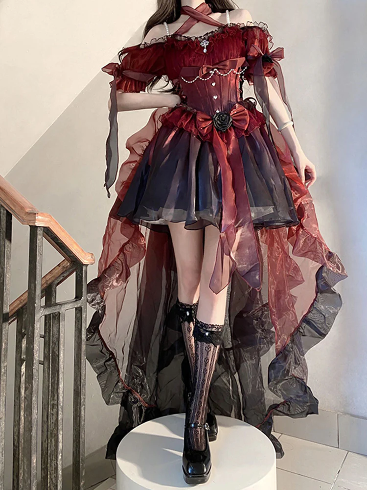 Vintage Ball Gown Off The Shoulder Short Sleeves 16th Burgundy Birthday Dress Lolita Dress Birthday Outfits DP0220 - Deanwangkt