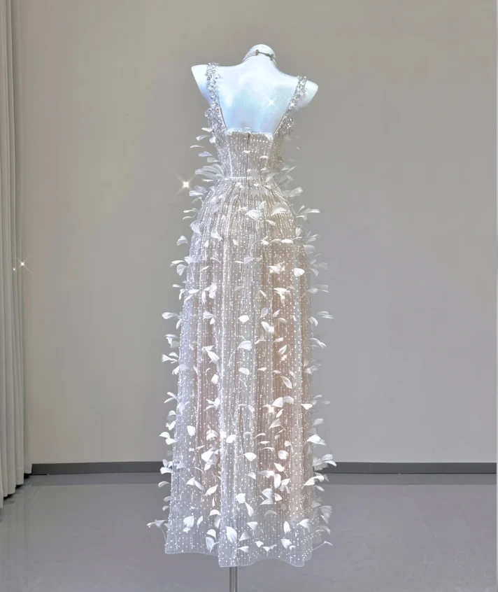 Classy A Line Square Neckline Champagne Tulle Long Prom Dresses P0003 - Deanwangkt