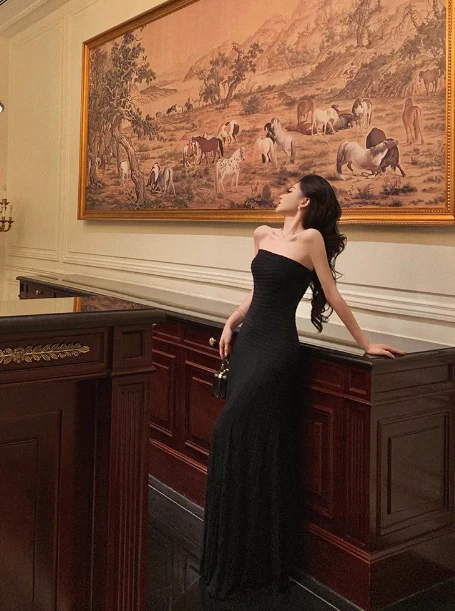 Sexy Mermaid Strapless Black 18th Birthday Dress Floor Length Party Birthday Outfits For Women DP0165 - Deanwangkt