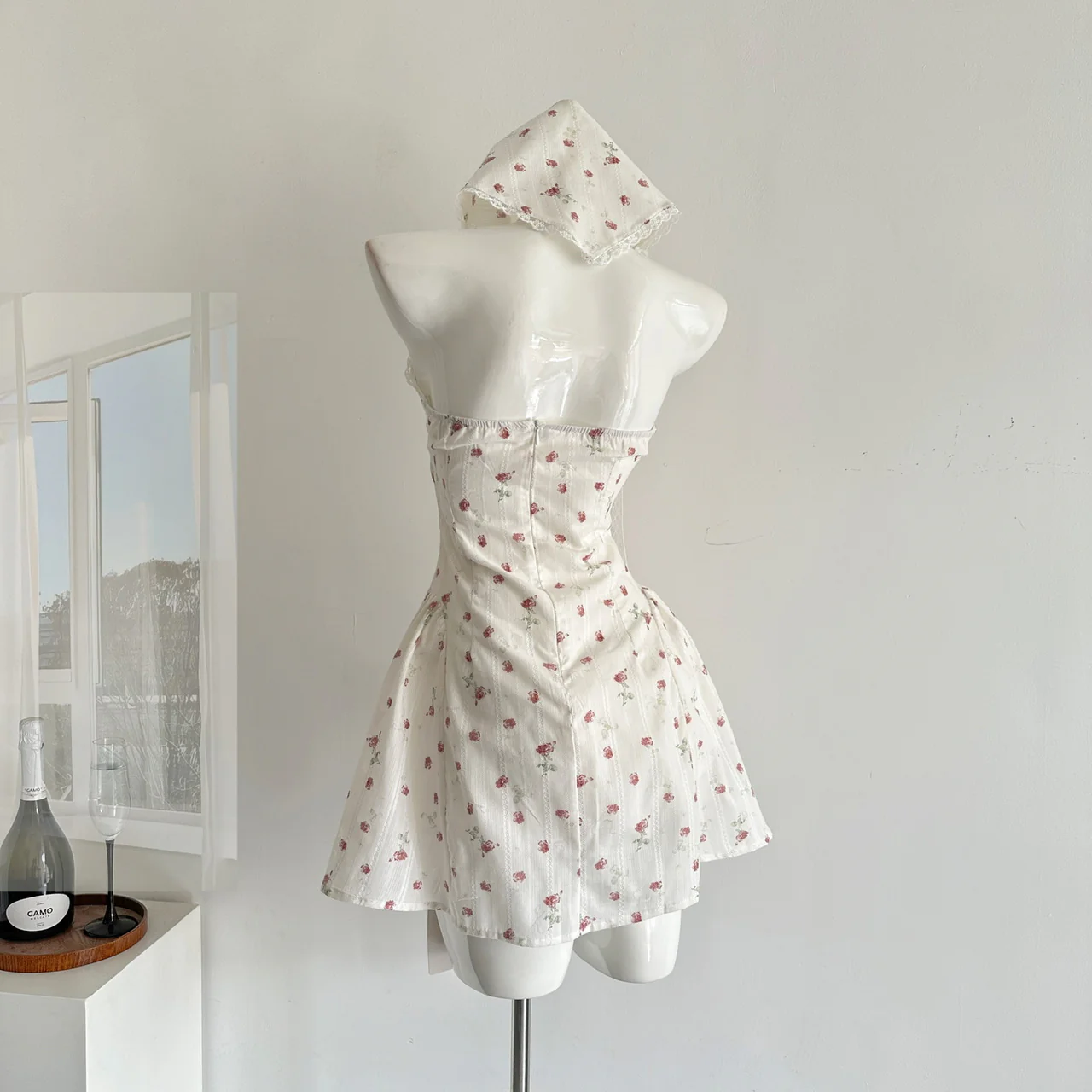 Sexy A Line Halter Neckline Floral Short Summer Dress Holiday Party Outfits For Women DP0121 - Deanwangkt