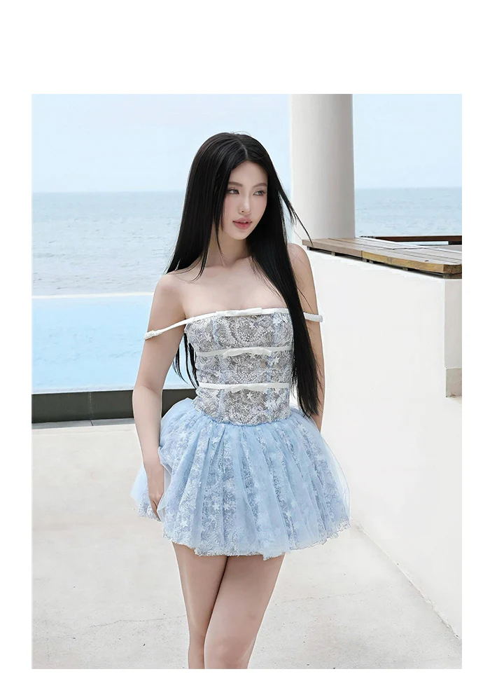 Cute A line Strapless Blue Lace Party Dresses Short Formal Homecoming Dresses Night Chic Elegant Short Dresses Cocktail Dress 16th Birthday Outfits Hoco Dresses DH2753 - Deanwangkt