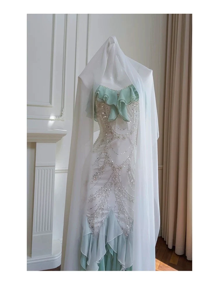 Elegant Mermaid Spaghetti Straps Sleeveless Chiffon Long Evening Party Gowns Evening Formal Dresses Prom Dress W893 - Deanwangkt