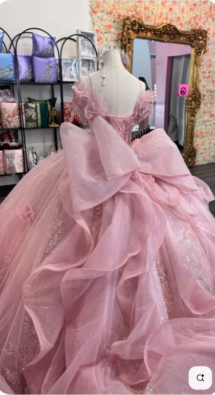 Princess Ball Gown Off The Shoulder Straps Pink Tulle Long Quinceanera Dress Formal Gowns Vestido De 15 Anos Sweet 16 Dress DH1857 - Deanwangkt