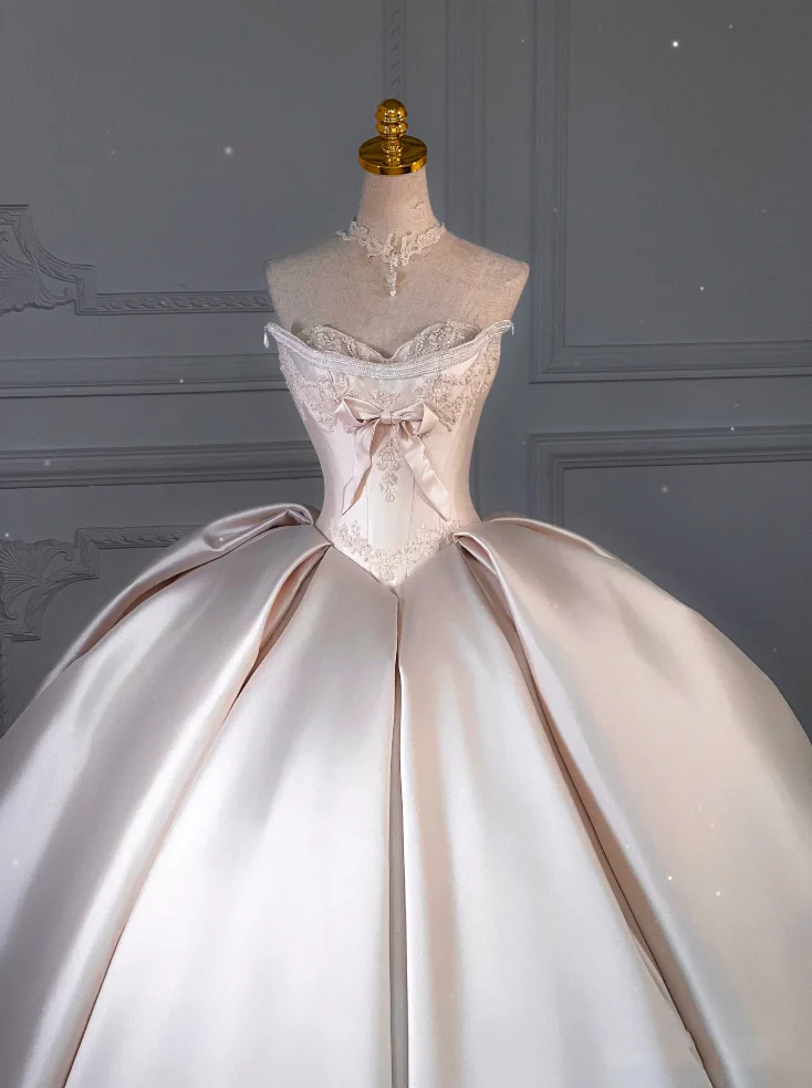 Princess Bridal Dress Ball Gown Sweetheart Sleeveless Satin Light Pink Wedding Dresses Pretty Bridal Gowns DH943 - Deanwangkt