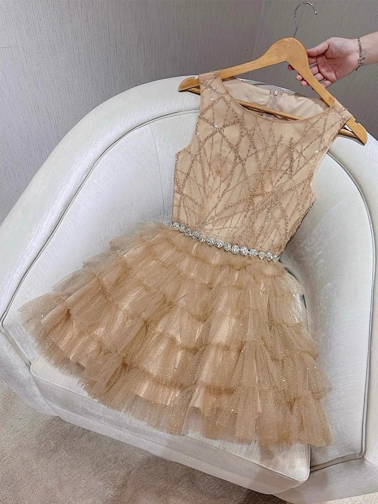 Cute Ball Gown Scoop Champagne Tulle Formal Homecoming Dresses 8th Grad Dance Graduation Dress Short Hoco Dresses DH2642 - Deanwangkt