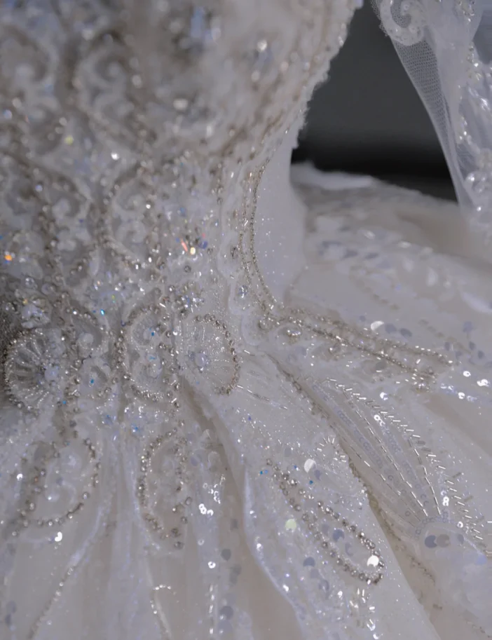 Timeless Ball Gown V Neckline Long Sleeves Long Satin White Sweep Train Wedding Dresses Brides Dress DP509 - Deanwangkt