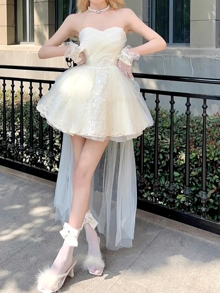 Cute Ball Gown Sweetheart Short Beige Homecoming Dress Summer Hoco Dresses Cocktail Dress For Senior Teens DP1786 - Deanwangkt