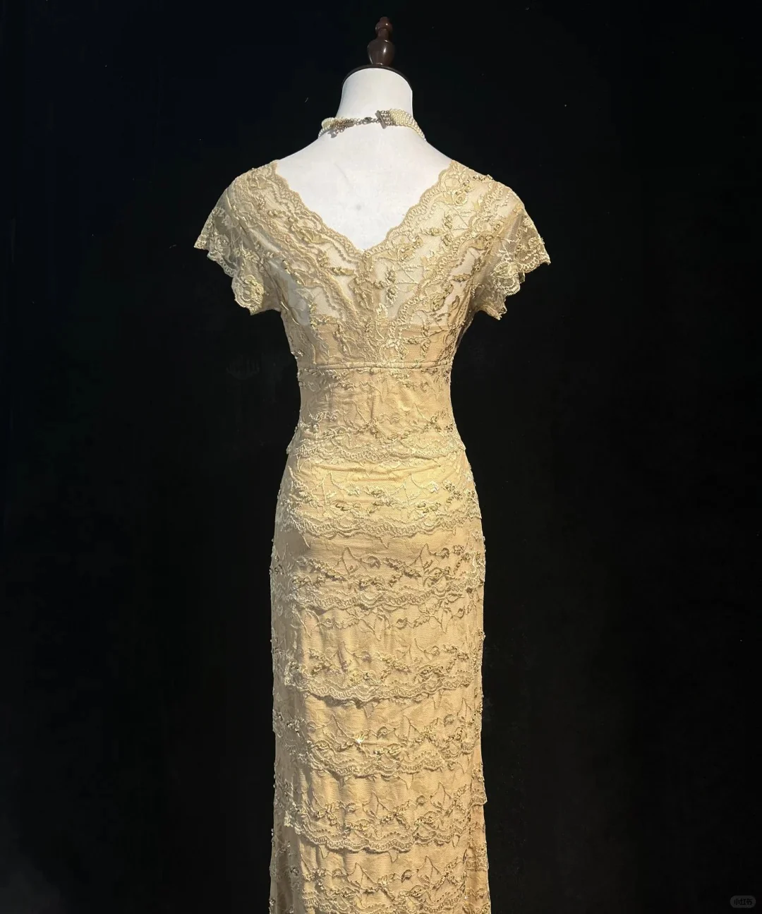 Glamour Gold Sheath V-neck Mother of the Bride Dress Lace Beaded Long Evening Gown DP2877 - Deanwangkt