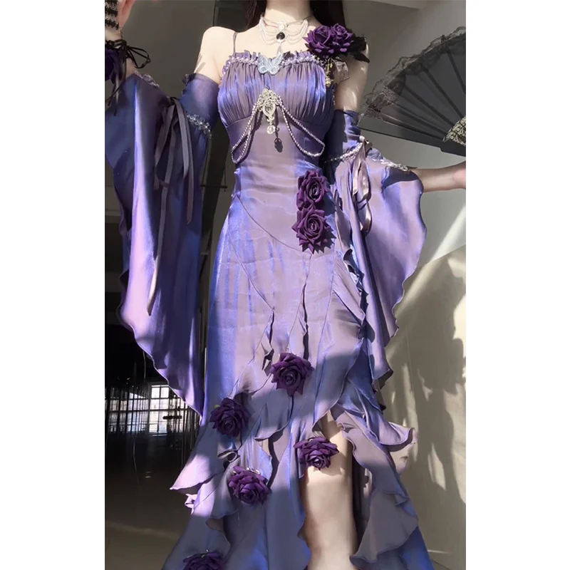 Vintage High Low Spaghetti Straps Grape 16th Birthday Dress Lolita Dress Satin Birthday Outfits W1200 - Deanwangkt