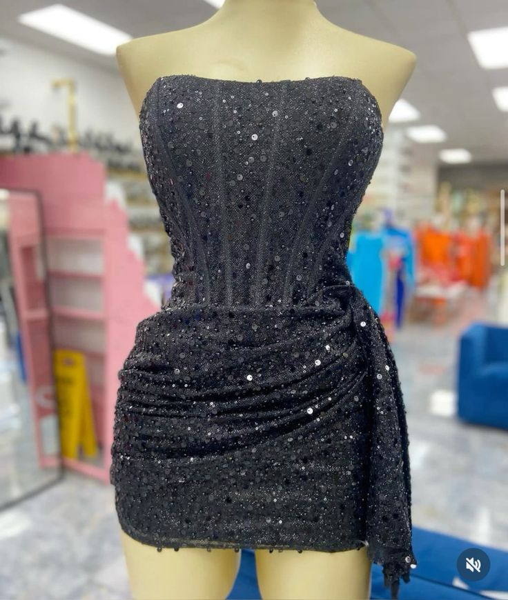 Trendy Sheath Strapless Little Black Dress Sequin Formal Short Homecoming Dress Summer Middle School Hoco Dresses Cocktail Dress Birthday Outfits W0586 - Deanwangkt