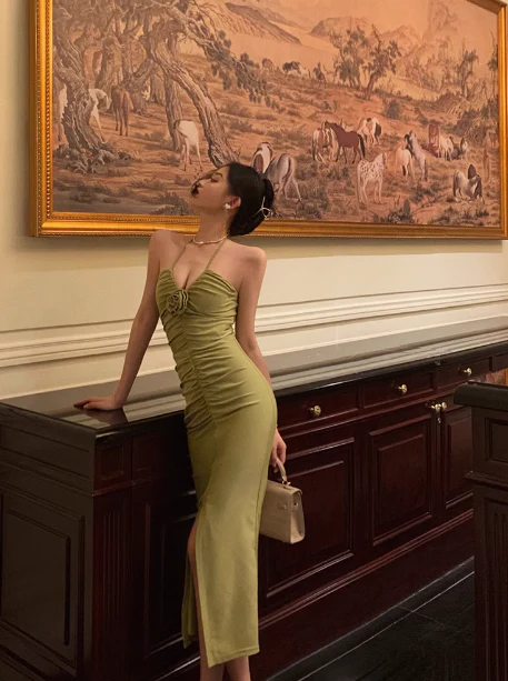 Sexy Sheath Halter Green Sleeveless 21st Birthday Dress Party Gown Birthday Outfits For Women DP550 - Deanwangkt