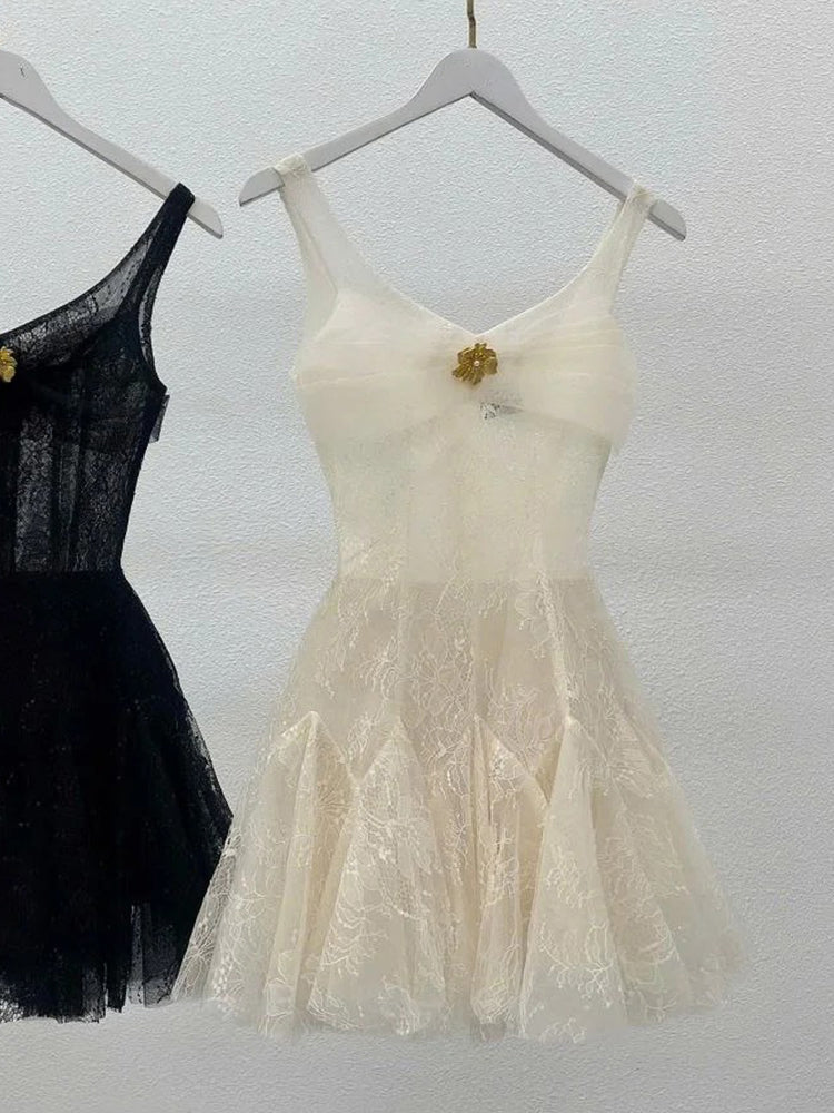 Simple A line Straps Ruffles Black Lace Short Homecoming Dress Summer Hoco Dresses Cocktail Dress DP1773 - Deanwangkt