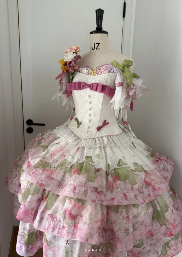 Cute Sweetheart Neck Ball Gown Floral Chiffon Short Birthday Dresses Sweet Lolita Dresses DP3088 - Deanwangkt