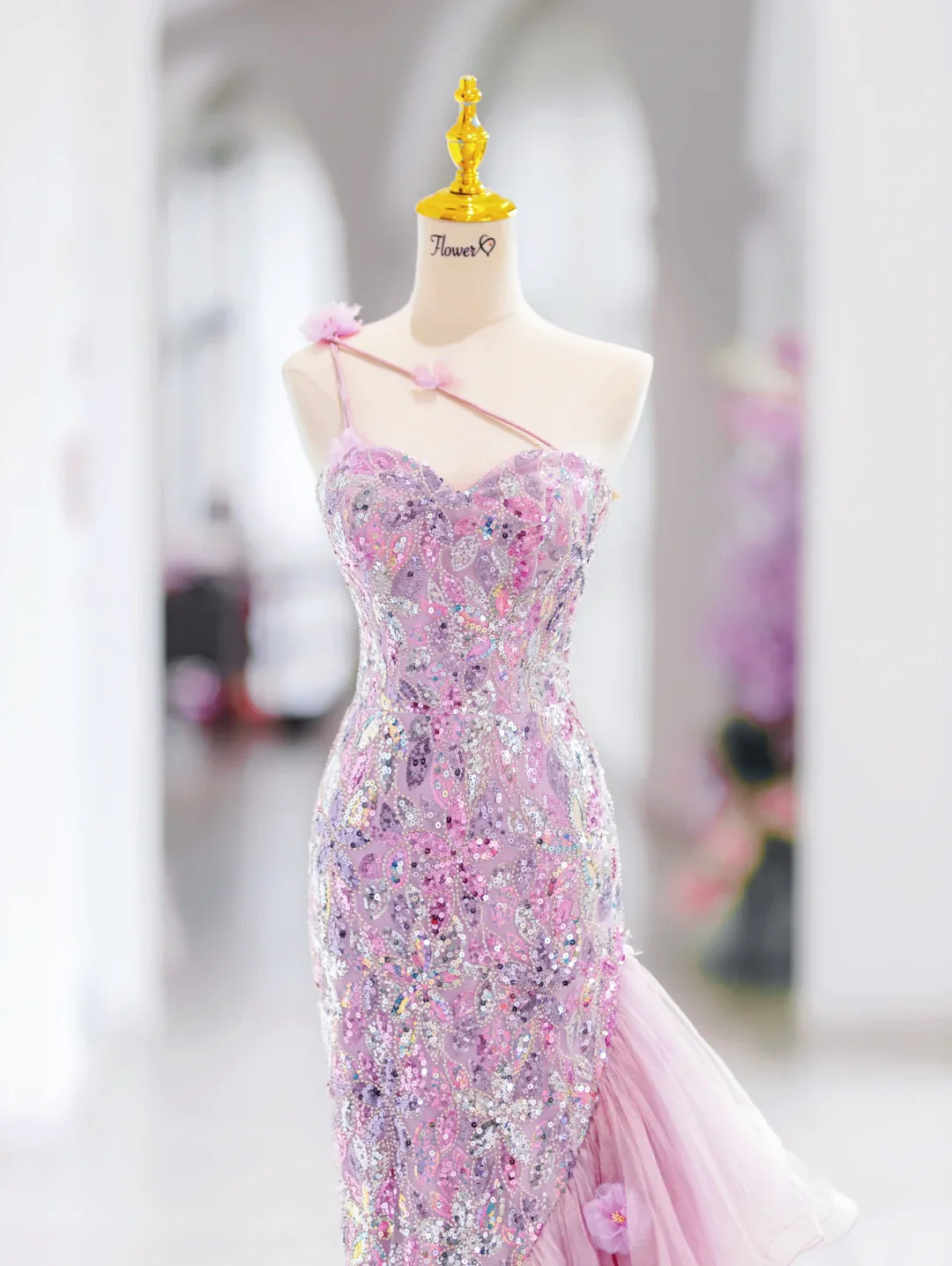 Modest Mermaid One Shoulder Pink Sequin Long Evening Party Gowns Evening Dress Special Formal Dresses Prom Dress DH2792 - Deanwangkt