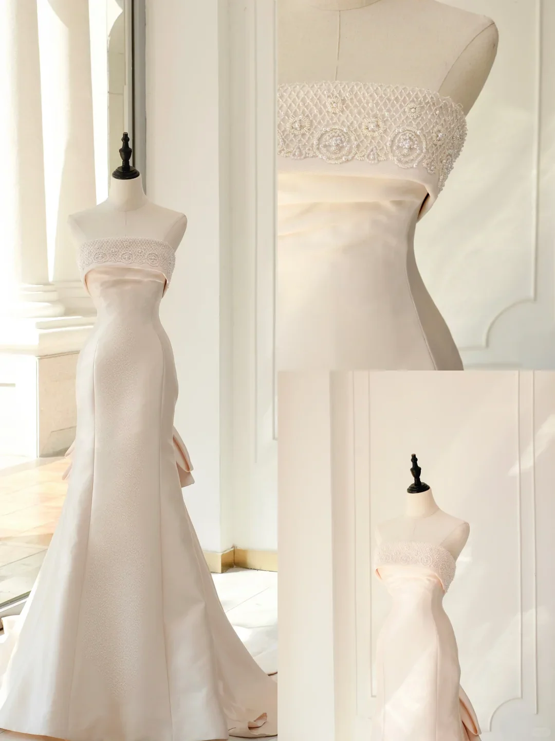 Classic Bridal Gown Mermaid Strapless Sleeveless Satin Long Light Pink Wedding Dresses Elegant Bridal Gowns Brides Dress DH894 - Deanwangkt