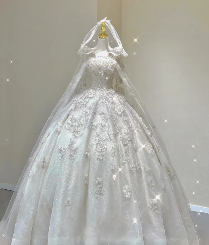 Unique Ball Gown Square Neckline Lace Long White Wedding Dresses Brides Dress DP421 - Deanwangkt