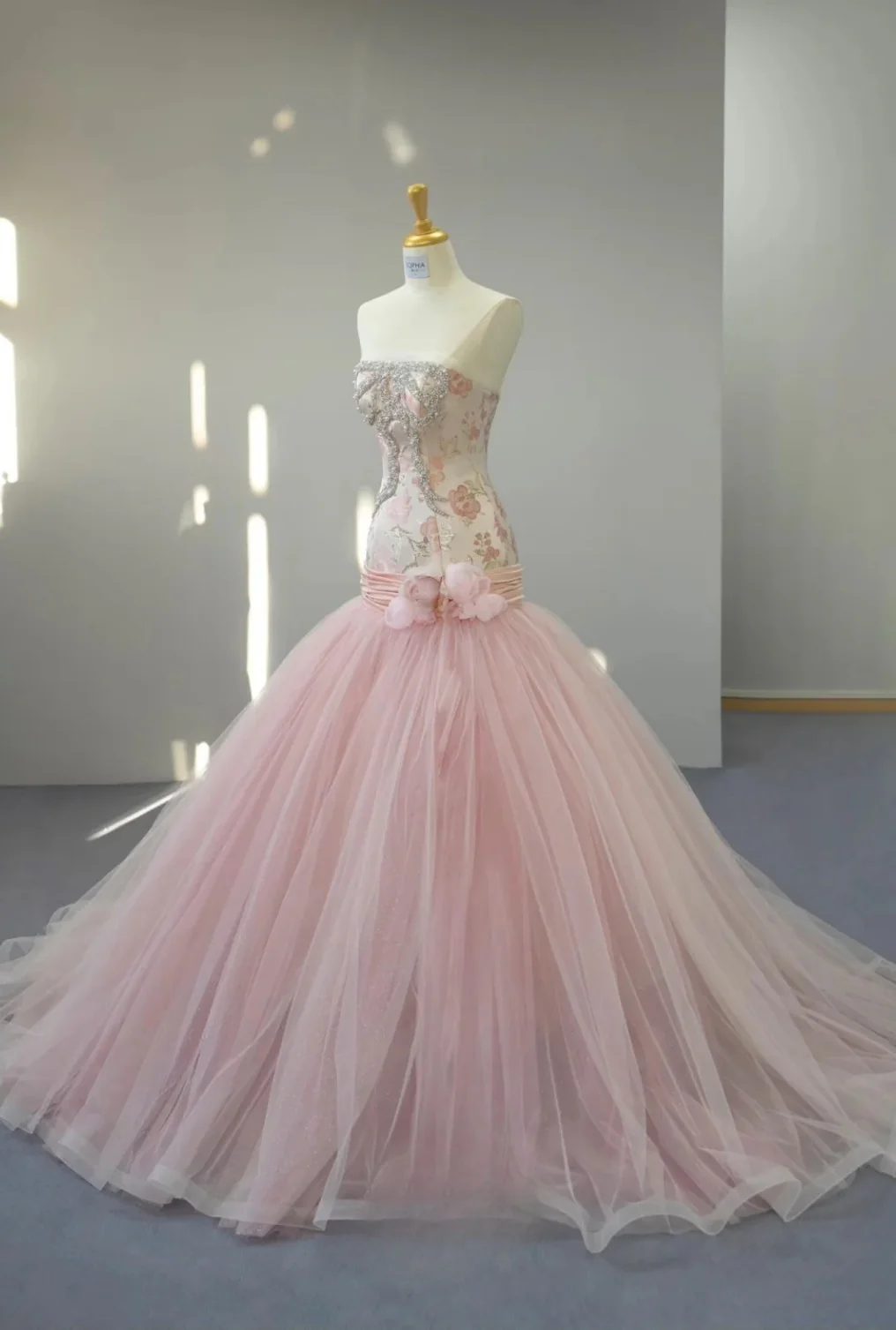 Fairy Strapless Mermaid Long Prom Dresses, Beaded Tulle Pink Evening Gowns DP3221 - Deanwangkt