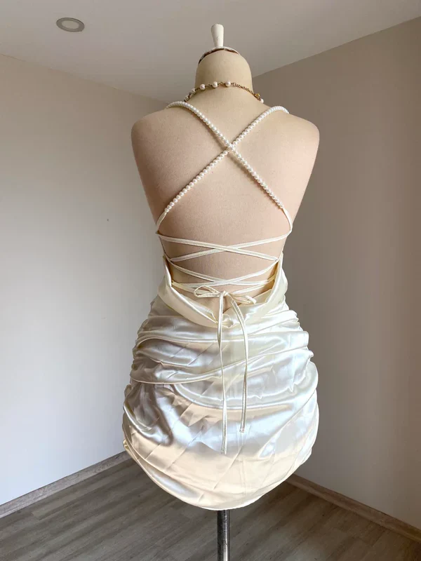 Classy Sheath Straps Short Homecoming Dress Cocktail Dress Satin White Birthday Dresses DP536 - Deanwangkt