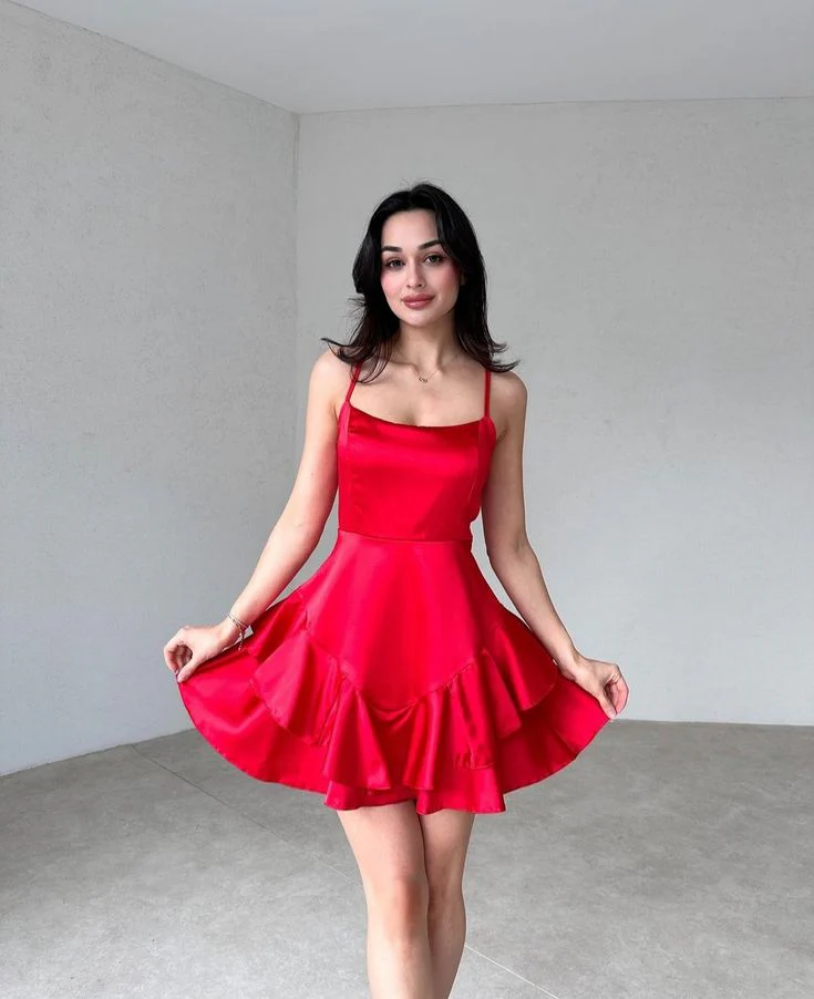 Trendy A line Spaghetti Straps Red Sleeveless Formal Short 8th Grade Homecoming Dress Summer Middle School Hoco Dresses Cocktail Dress Birthday Outfits W0620 - Deanwangkt