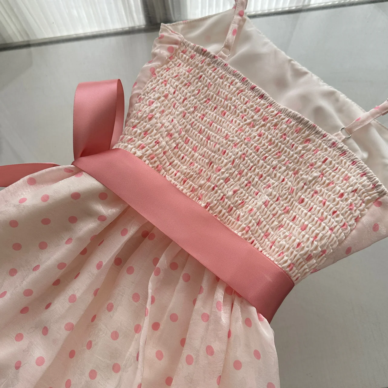 Sexy A line Square Neckline Pink Summer Polka Dots Dress Holiday Party Outfits For Women DP0110 - Deanwangkt