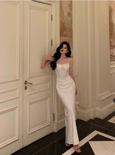 Classy Mermaid Spaghetti Straps White 18th Birthday Dress Party Gown 18th Birthday Outfits Birthday Dress Ideas For Women DP579 - Deanwangkt