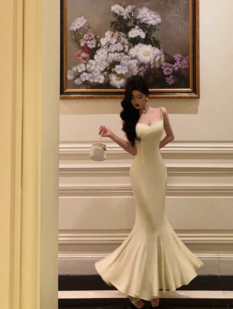 Elegant Mermaid Spaghetti Straps Ivory 18th Birthday Dress Party Gown Birthday Outfits Birthday Dress Ideas For Women DP593 - Deanwangkt