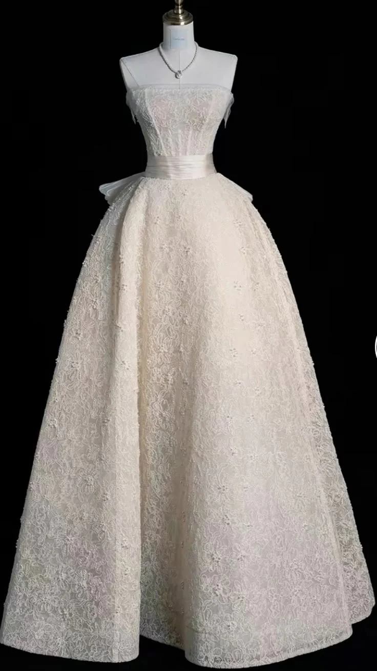 Unique Wedding Dress Ball Gown Strapless Neck Lace Long Wedding Dresses Bridal Gowns Elegant Brides Gown DH741 - Deanwangkt