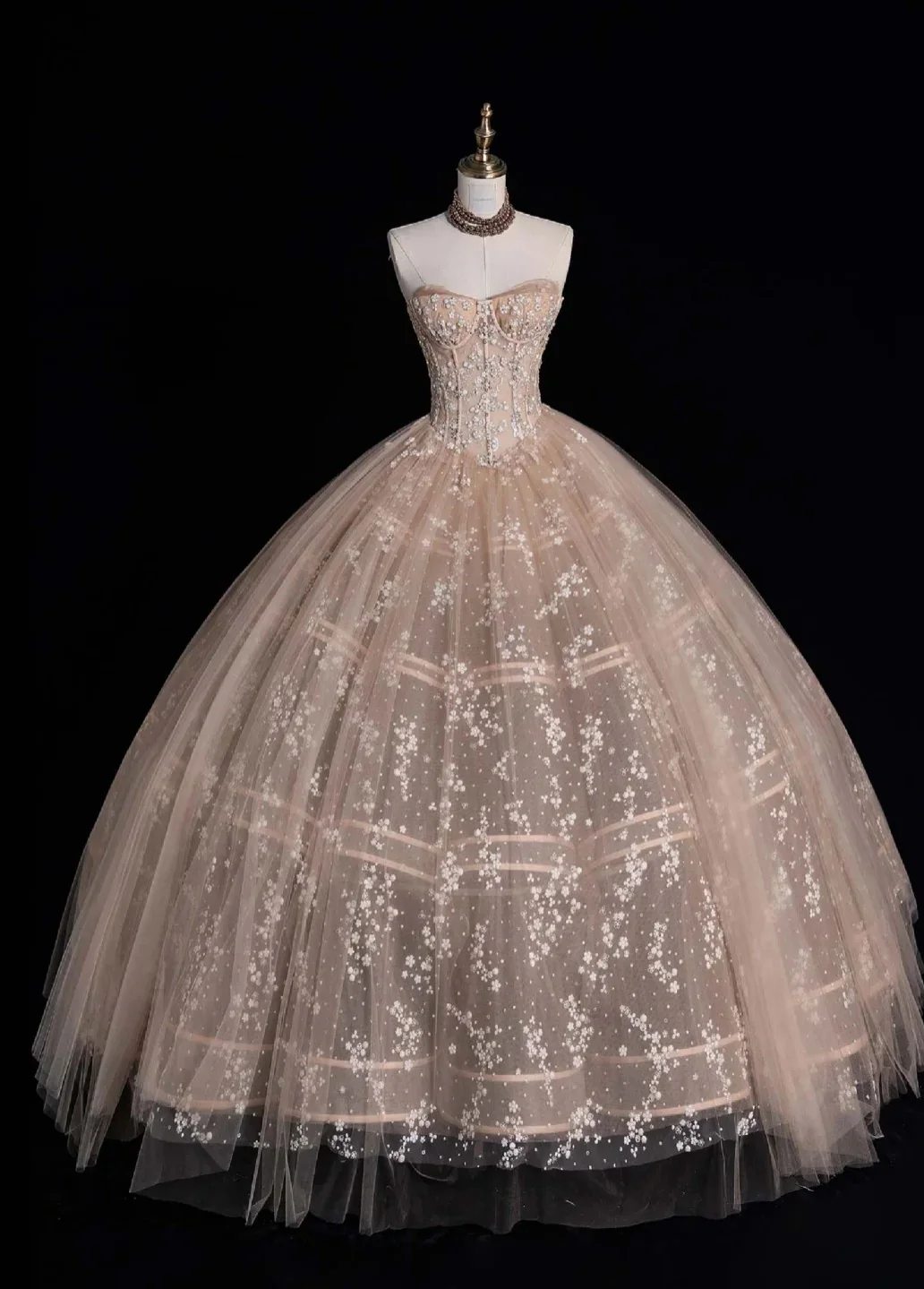 Gorgeous Strapless Ball Gown Applique Long Prom Dresses Tulle Blush Pink Sweet 16 Dresses DP3344 - Deanwangkt