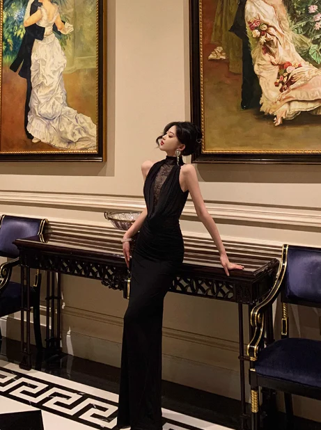 Sexy Mermaid High Neckline Black 18th Birthday Dress Long Party Birthday Outfits For Women For Women DP0178 - Deanwangkt