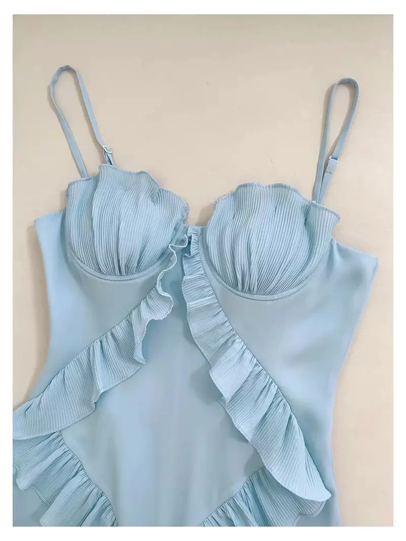 Elegant Sheath Spaghetti Straps Blue Chiffon Sleeveless Long Evening Party Gowns Evening Formal Dresses Prom Dress W912 - Deanwangkt