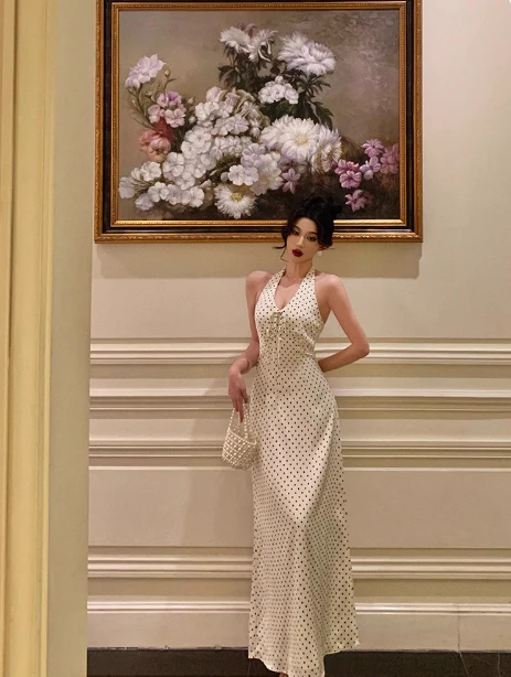 Pretty Sheath Halter Black Polka Dots 21st Birthday Dress Party Outfits Birthday Outfits For Women DP0190 - Deanwangkt