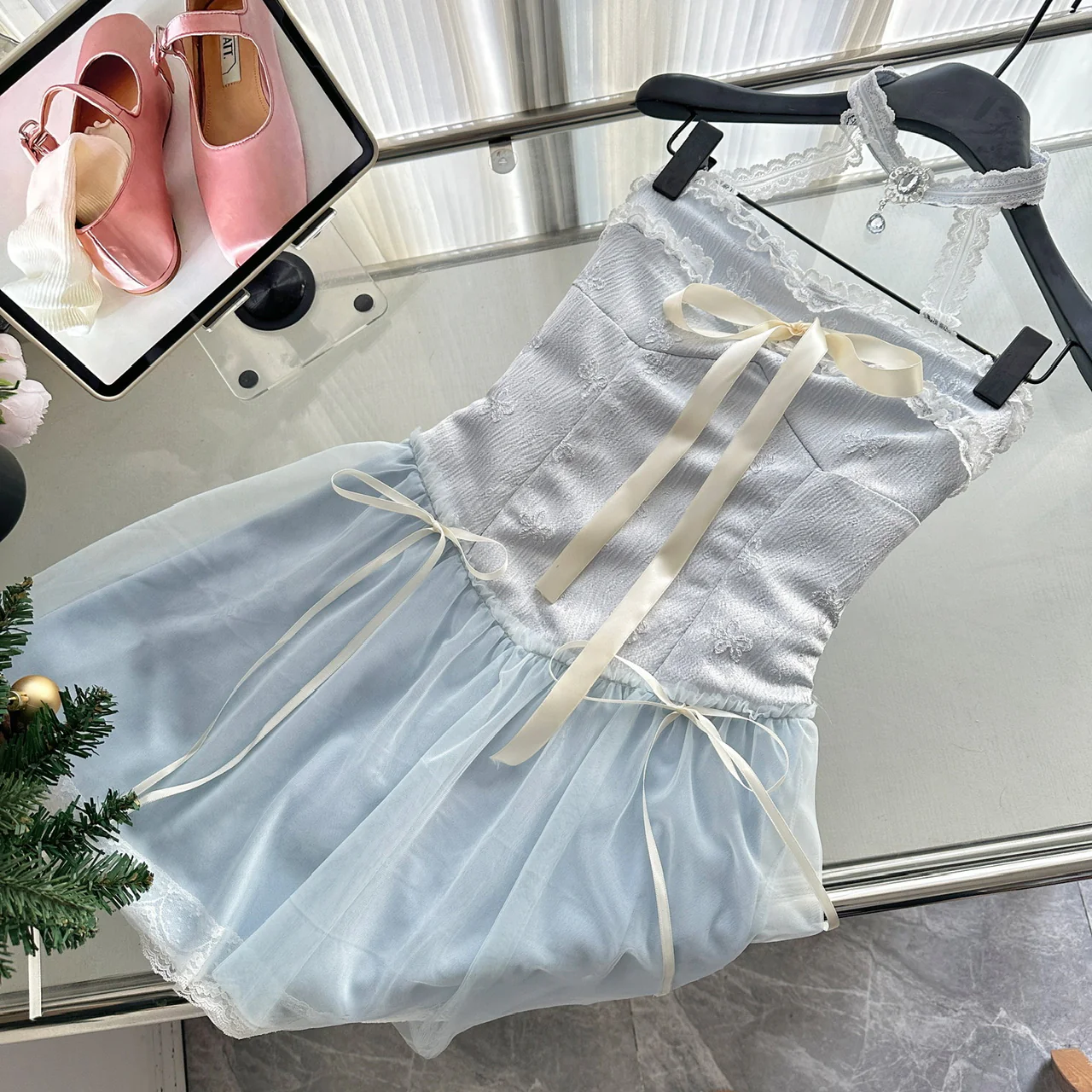 Sexy A line Halter Blue Min Summer Dress Holiday Party Homecoming Dress Birthday Outfits For Teens DP1401 - Deanwangkt