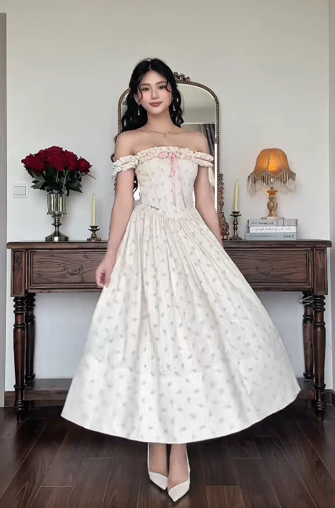 Elegant Off-the-shoulder A-Line Formal Dresses Satin Floral Wedding Guest Dresses DP3757 - Deanwangkt