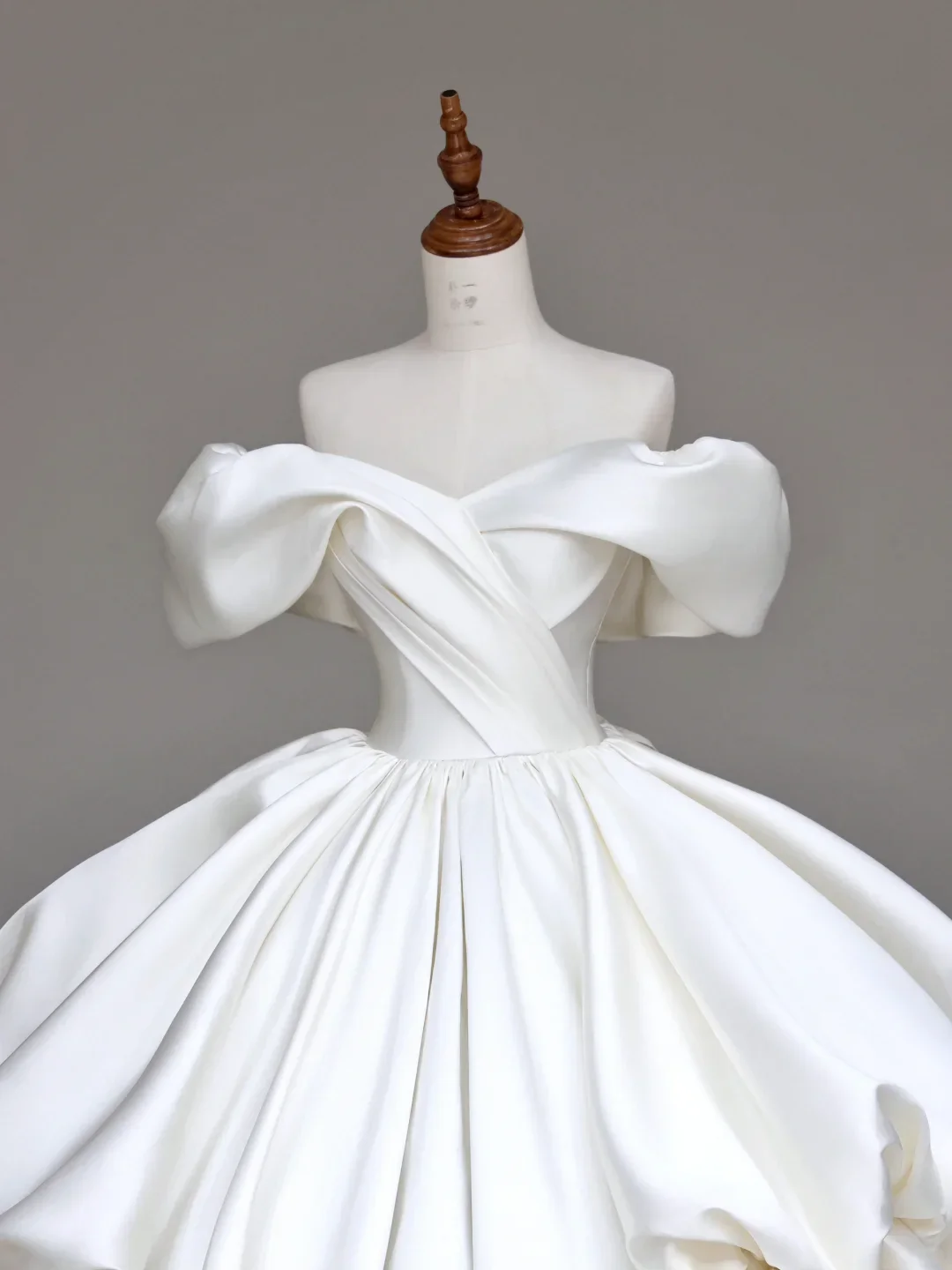 Classy Elegant Ball Gown Off The Shoulder White Short Sleeves Satin Wedding Dress Brides Dress DP695 - Deanwangkt