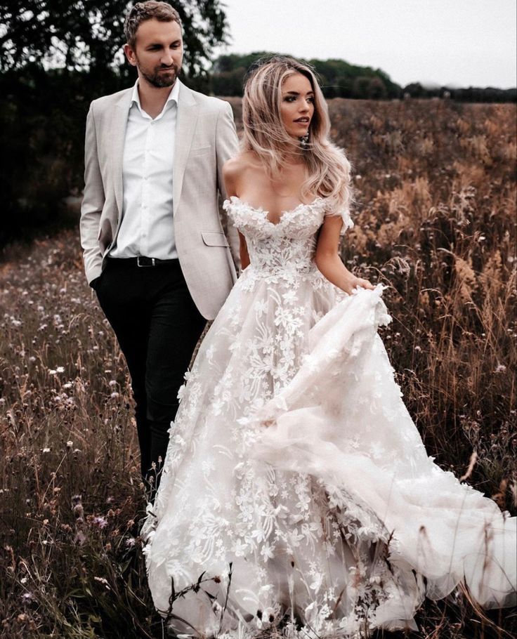 Unique Bridal Dress A Line Off The Shoulder White Tulle Lace Long Wedding Dresses Pretty Bridal Gowns DH1250 - Deanwangkt