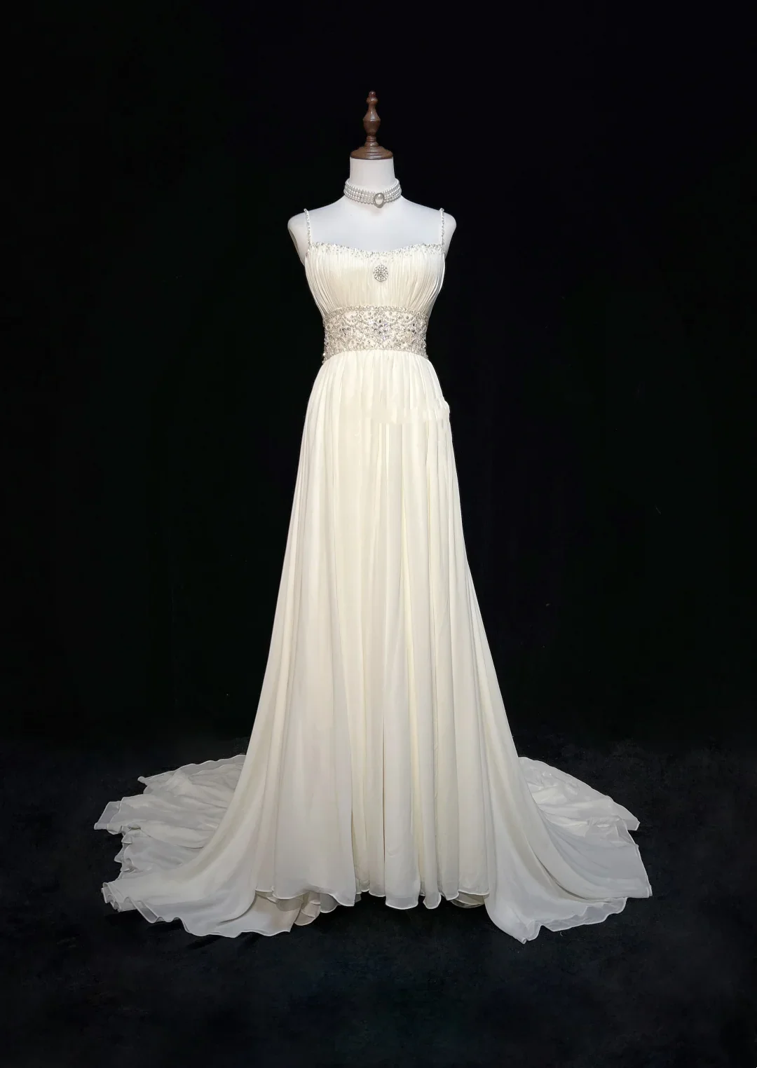 Vintage Bridal Gown 1960s A line Spaghetti Straps White Chiffon Long White Wedding Dresses Elegant Bridal Gowns DH652 - Deanwangkt