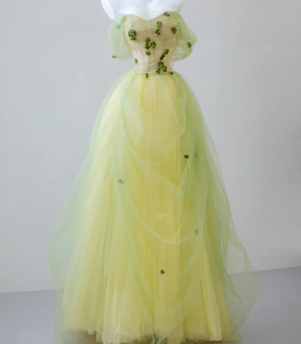 Sexy Ball Gown Off The Shoulder Sage Green Elegant Tulle Long Prom Dresses P0019 - Deanwangkt