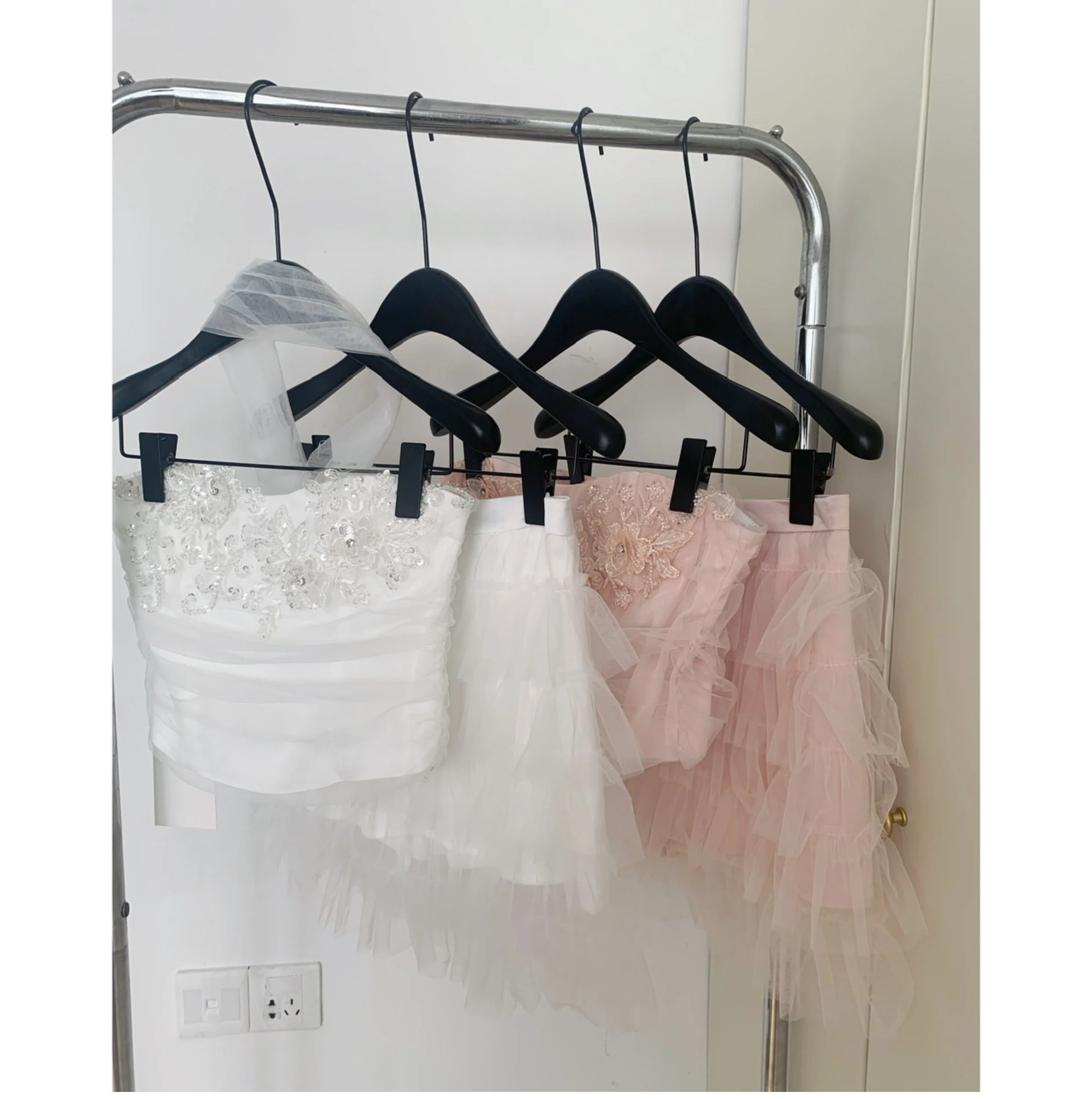 Cute Spaghetti Straps Pink Ruffles Tulle Summer Dress 2 Pieces Holiday Party Outfits For Women DP0094 - Deanwangkt