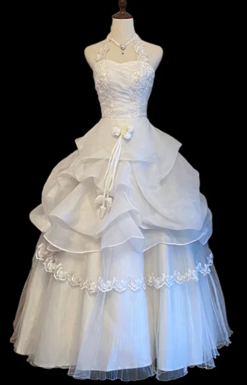 Timeless Halter Ball Gown Tulle Luxury Wedding Dress, White Bridal Gowns DP3079 - Deanwangkt