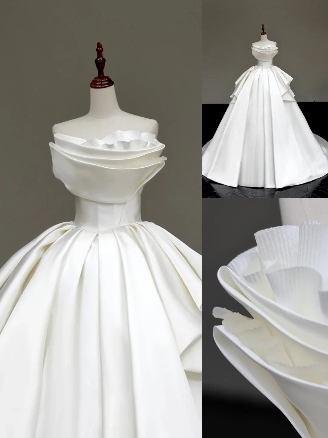 Unique Bridal Gown Ball Gown Strapless White Satin Wedding Dresses Bridal Gowns DP651 - Deanwangkt