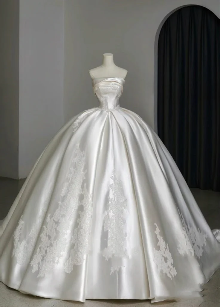 Romantic Wedding Gown Bridal Dress Ball Gown Strapless Wedding Dress White Lace Wedding Dresses Modest Wedding Gowns DH1795 - Deanwangkt