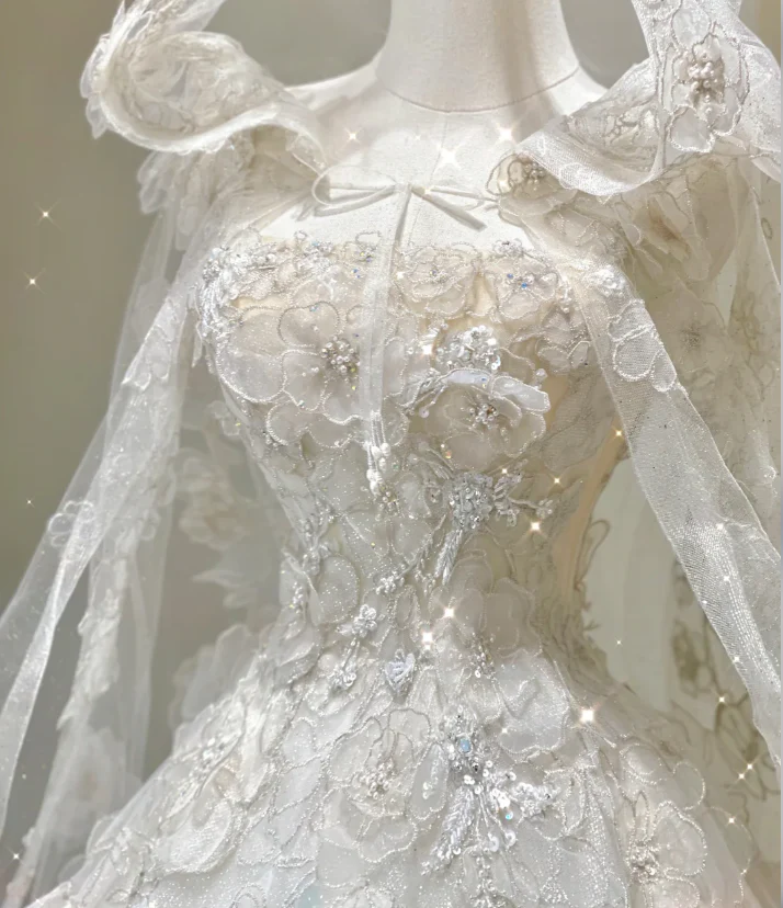 Unique Ball Gown Square Neckline Lace Long White Wedding Dresses Brides Dress DP421 - Deanwangkt