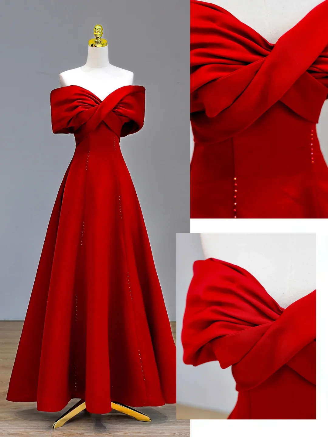Elegant Glamour Ball Gown Off The Shoulder Red Prom Dress Party Dress Long Evening Dresses DP1581 - Deanwangkt