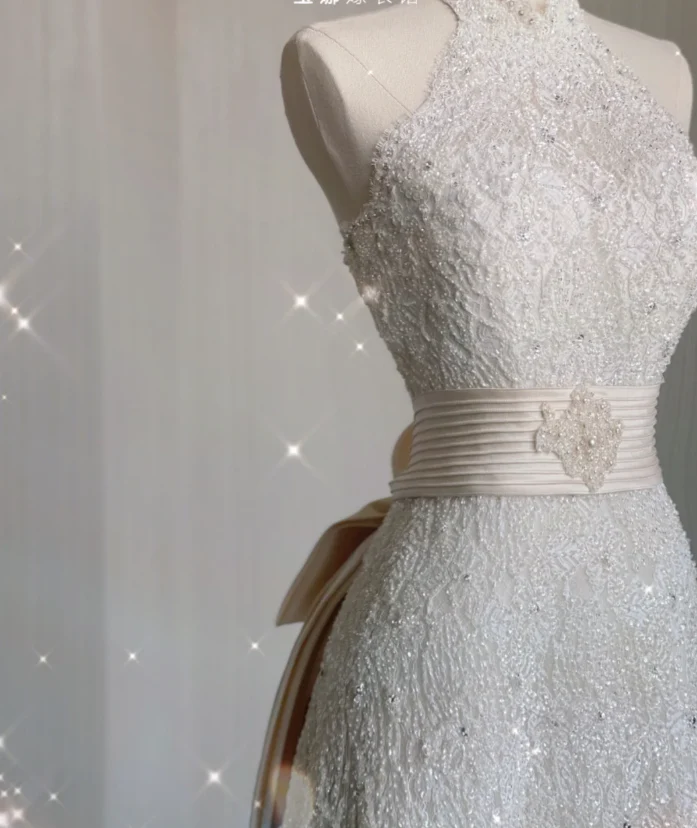 Unique A line High Neckline Lace Long White Wedding Dresses Summer Brides Dress DP409 - Deanwangkt