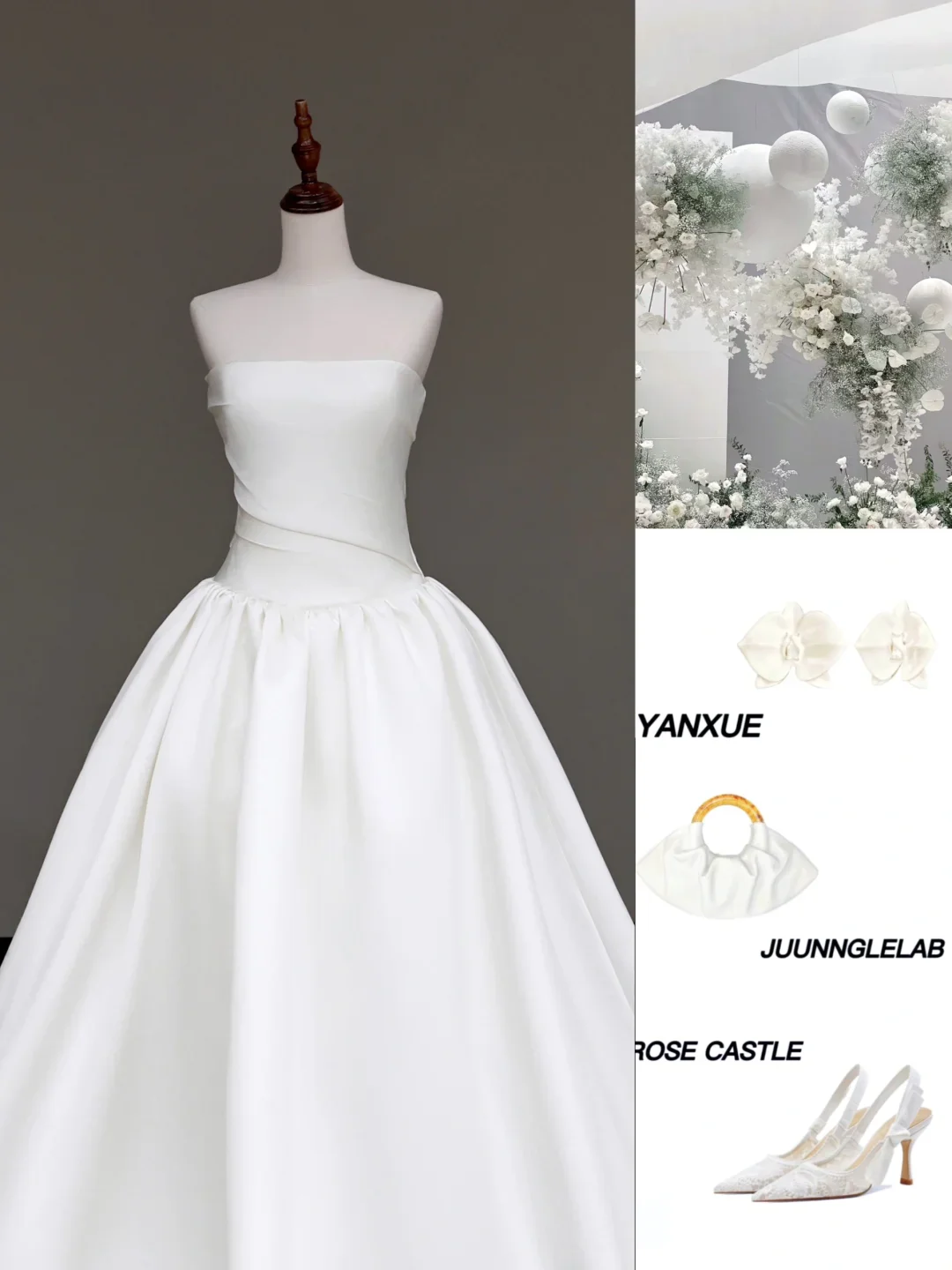 Unique Bridal Gown Ball Gown Strapless White Satin Wedding Dresses Bridal Gowns DP707 - Deanwangkt