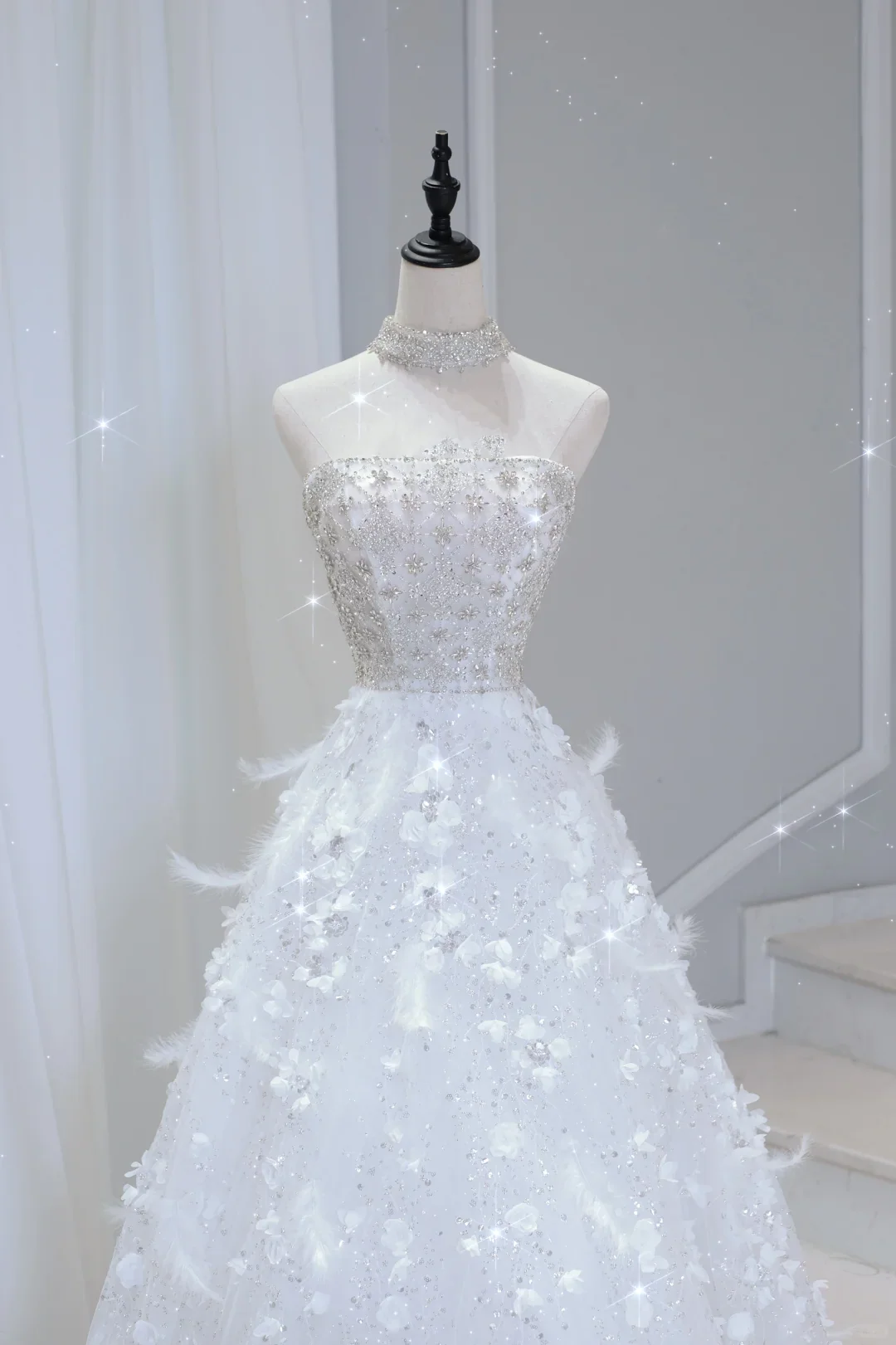 Timeless Bridal Gown Ball Gown Strapless Sequin Sleeveless Long White Wedding Dresses Elegant Bridal Gowns DH886 - Deanwangkt